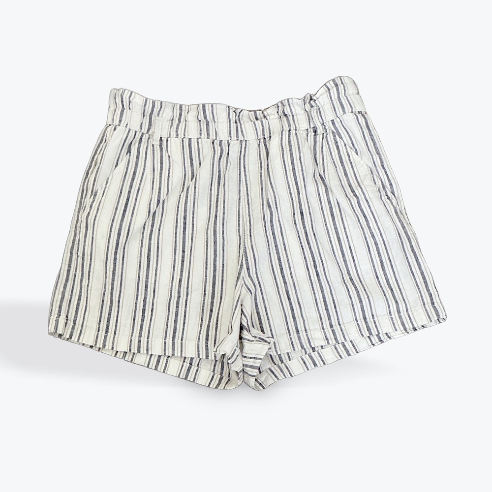 a.n.a Linen Blend Striped Paperbag Shorts Blue White Tan Womens Large‎ 78183-5